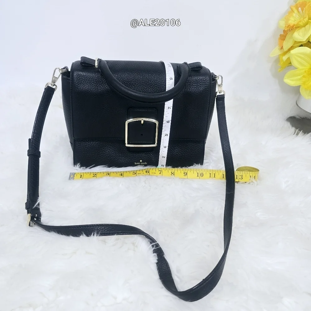 Kate Spade Black Leather Satchel with Gold Buckle